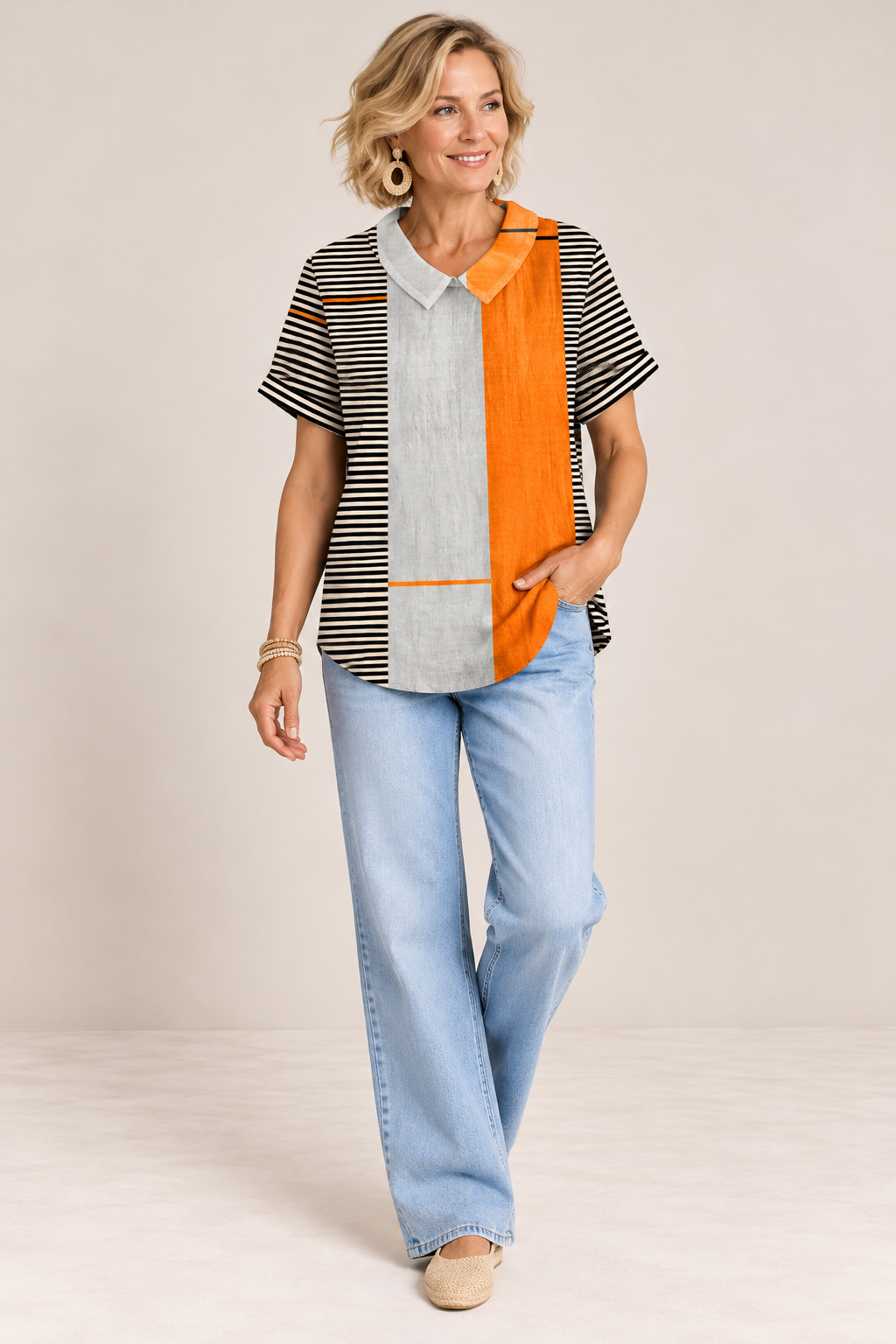 Miary - Colour Block Striped Shirt